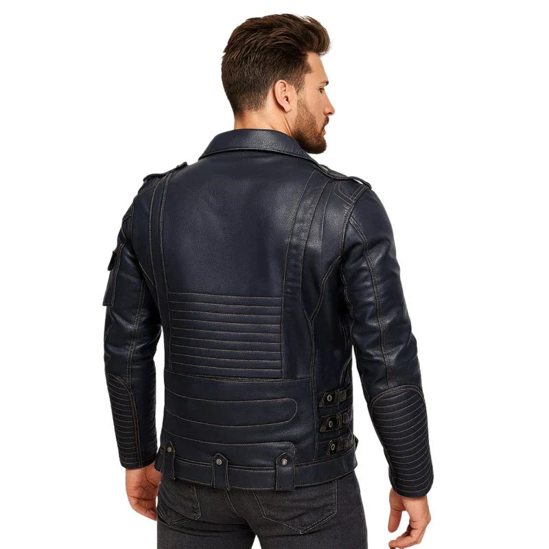 Genuine Cowhide Leather Cafe Racer Jacket for Men Stylish