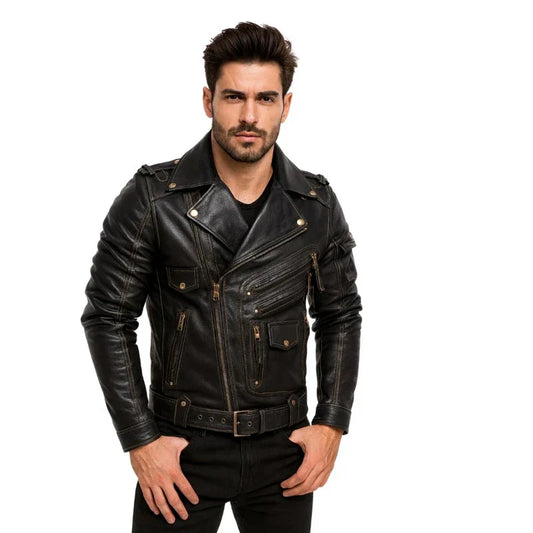 Genuine Cowhide Leather Cafe Racer Jacket for Men Stylish